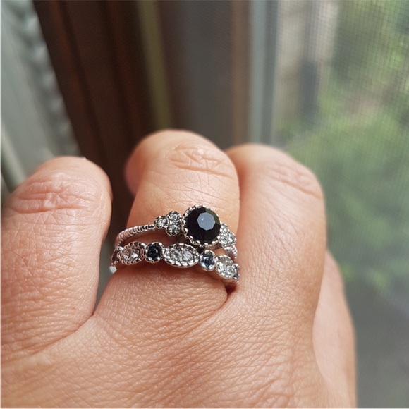 Swarovski Elements Blue Sapphire Round Solitaire Ring Band Set NEW - Picture 6 of 7